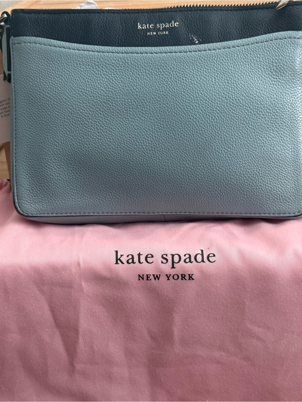 kate spade Two-Tone Pale Blue and Black Leather Clutch